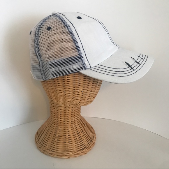 Distressed Canvas, Mesh Back Ponytail Hat Adjustable White Ball Cap New! - Picture 9 of 9